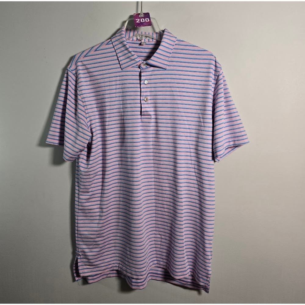 Peter Millar Mens Polo Pink Blue Striped Summer Comfort Stretch Short Sleeve M